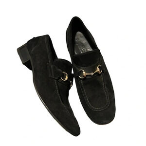 Gucci Black Suede Horse-bit Loafers, size 9